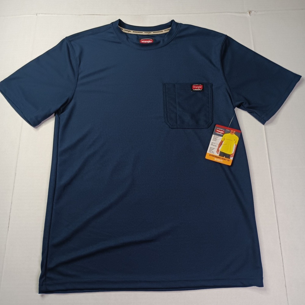 Wrangler Workwear T-Shirt Tee Men's S (34-36) Blue Relaxed Fit Pocket UPF 40
